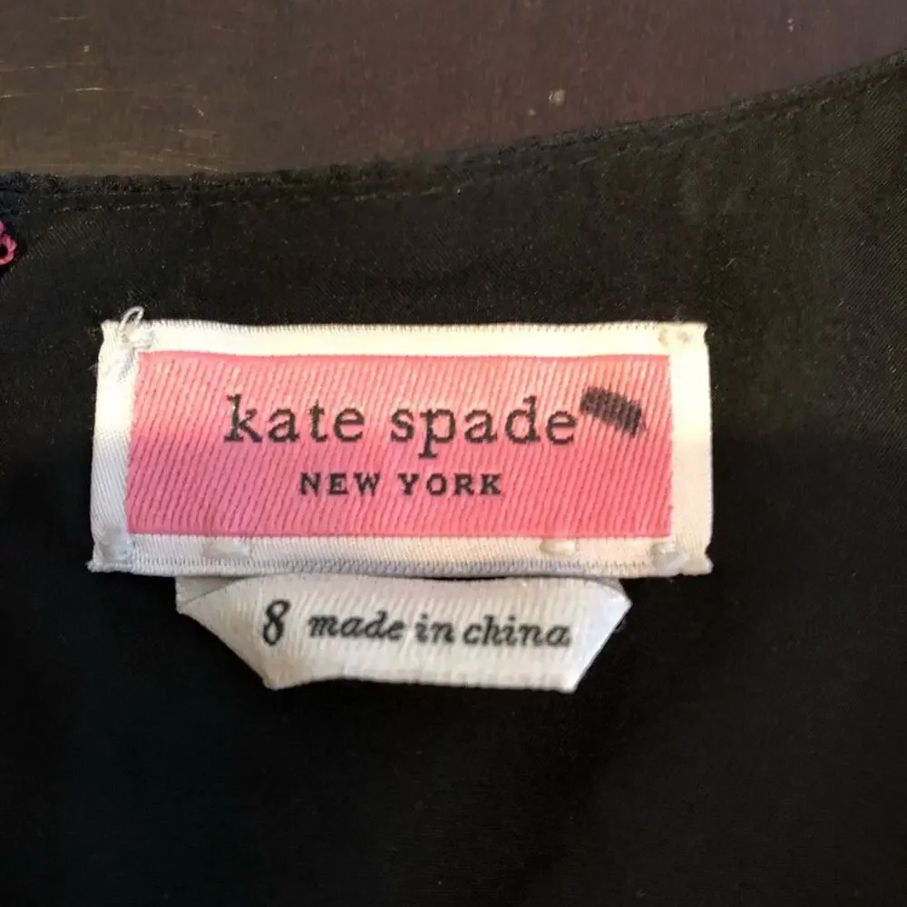 Kate Spade black white polka dot silk blend v neck top size 8